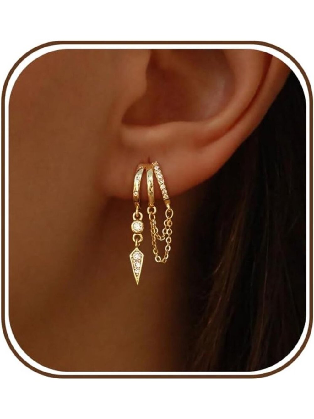 Dangle Earrings for Women,14k Gold Plated Triple Huggie Stud Earrings Cute